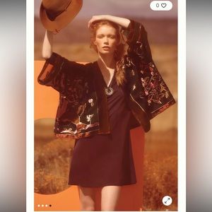 NWT ANTHROPOLOGIE Silky Velvet Fleur Kimono Embroidered Sheer Kimono